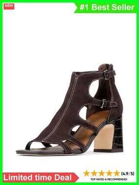 Oily Suede Heeled Sandals Adjustable Buckle Memory Foam Insole